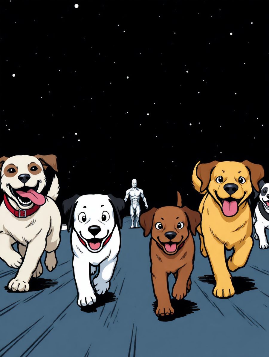 A pack of dogs running