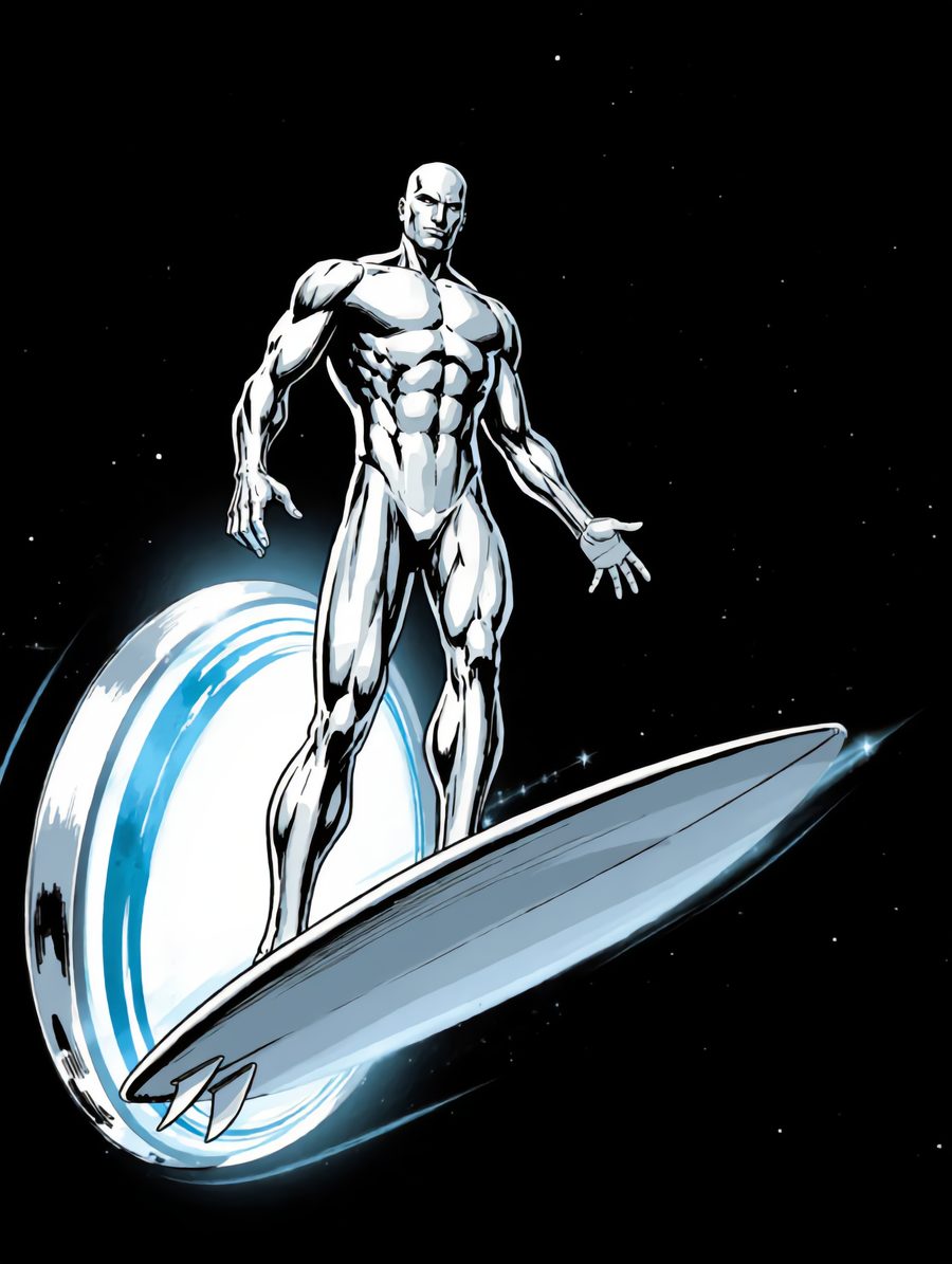 The Silver Surfer arriving through a portal